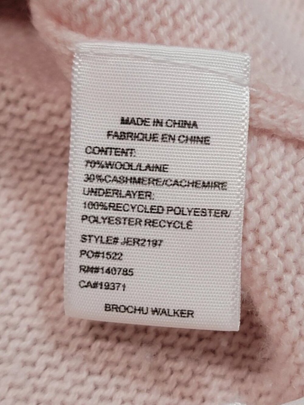 Brochu Walker The Looker Wool Cashmere V Neck Layered Sweater Baby Pink Large - Picture 5 of 8